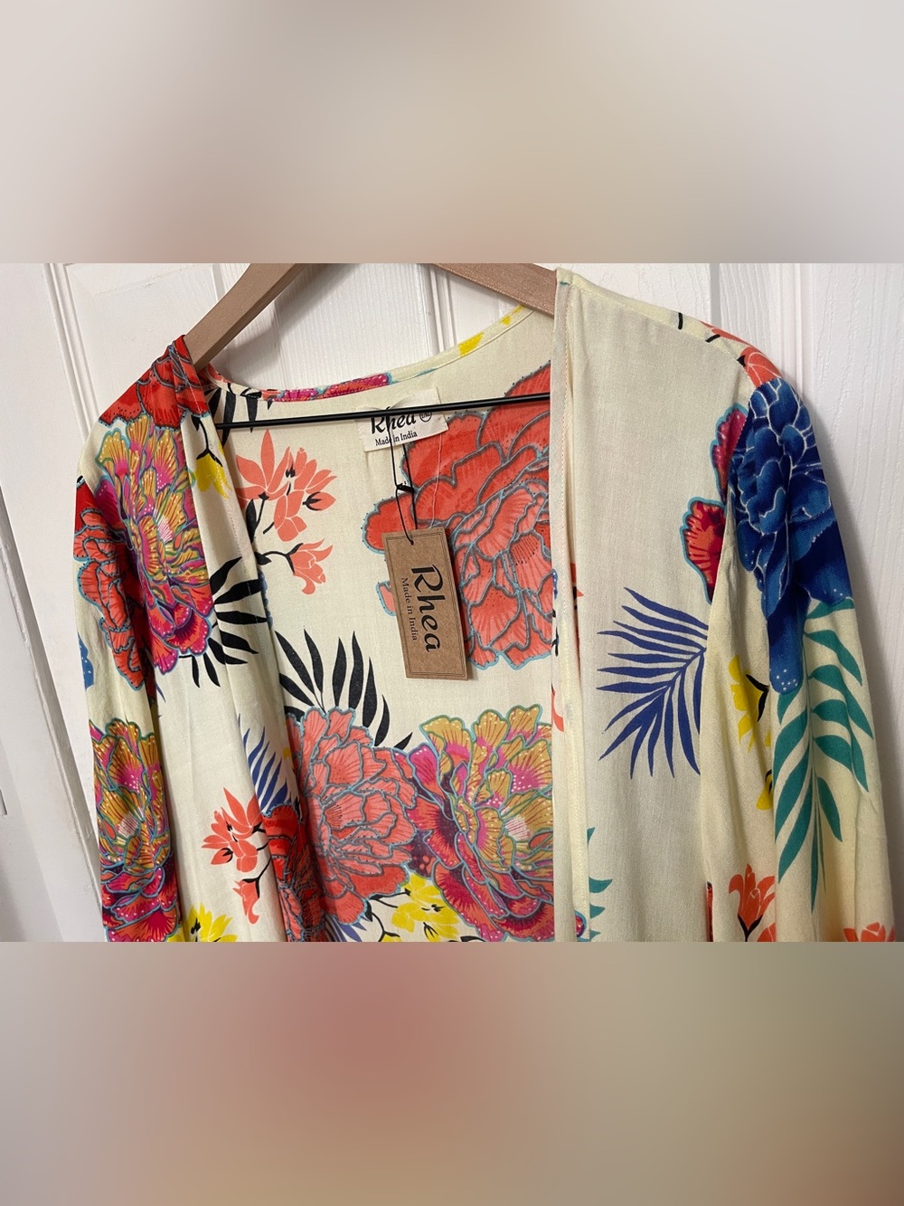 Rhea Floral Cream Kimono Duster Lightweight Women’s 100% Viscose NWT Size L/XL - Picture 4 of 11